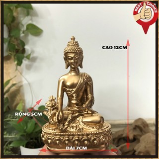 [Tượng phật Dược Sư] Tượng đá Phật Dược Sư Lưu Ly Quang ngồi tòa sen - Cao 12cm - Màu nhũ đồng
