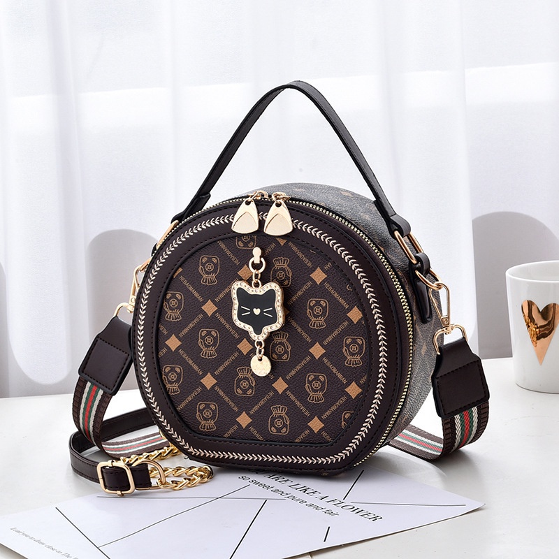 IELGY Túi Đeo Chéo Nhỏ Hình Tròn In Họa Tiết Phong Cách retro Cho Nữ