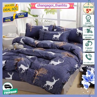 Bộ ga gối 1m2 1m6 1m8 ga giường + 2 vỏ gối nằm cotton poly mẫu hươu rừng-changagoithanhtu