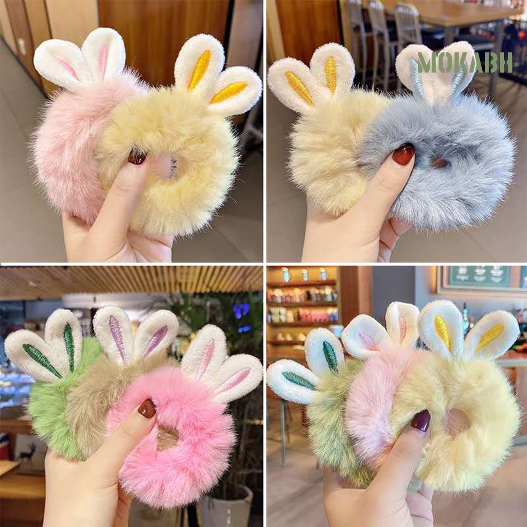 [mokabh] Dây Buộc Tóc Co Giãn Tốt Đính Tai Thỏ Hoạt Hình Bằng Lông Thỏ Giả Thoải Mái Độ Co Giãn Cao Trang Trí Sức Khỏe Hàng Ngày Cuộc Sống Hàng Ngày