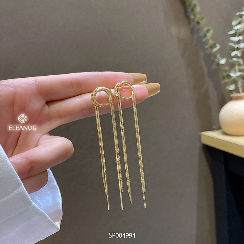 Bông tai nữ dáng dài Eleanor Accessories hình tròn phối tua rua phụ kiện trang sức 4994