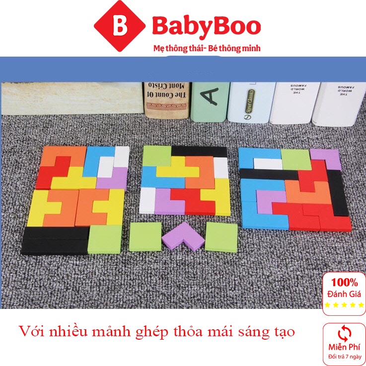 Đồ chơi xếp hình xếp gạch gỗ thông minh cho bé, bảng lắp ráp tetris montessori kích thích tư duy sáng tạo