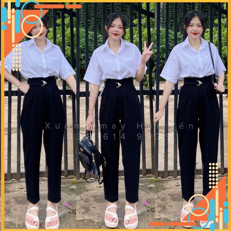 Quần Baggy lưng cao cạp bèo cài đai hót mã 005