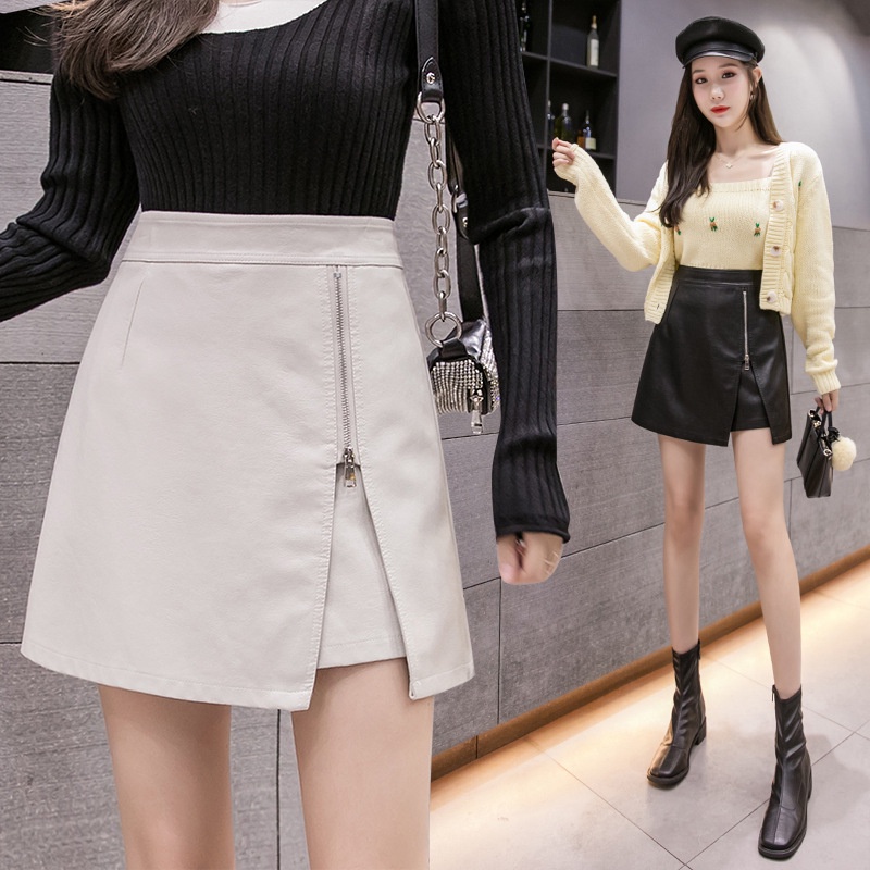 Chân váy da chữ a PHUONGMOON, chân váy tuổi teen, có phối khóa lệch cách điệu