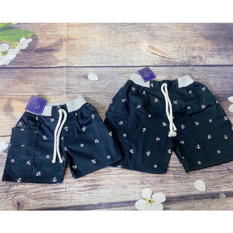 Quần Bé Trai Đen Hình Mỏ Neo Có 2 Túi, Quần Short Size 6-17Kg, 5 Tháng Đến 4 Tuổi, Quần Jean Đùi Thun Co Giãn