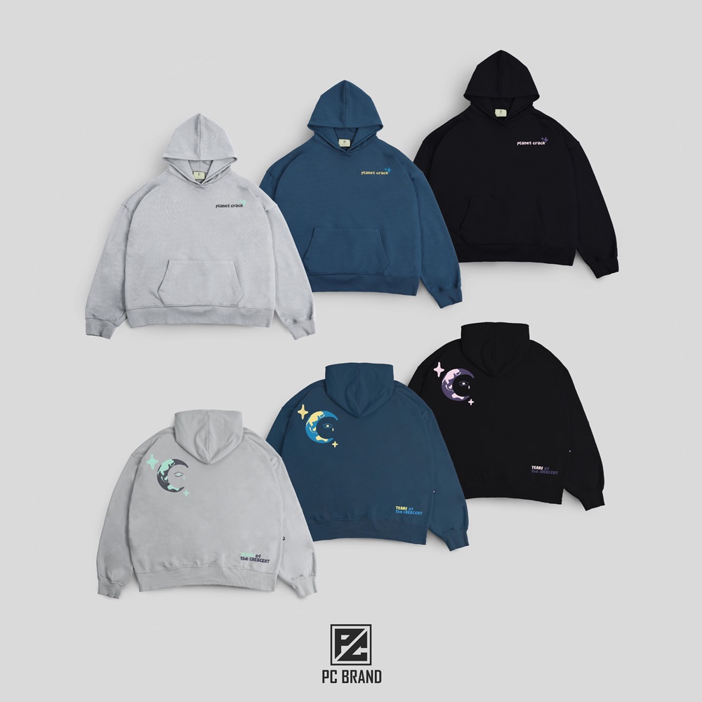 Áo Hoodie Nam Nữ PC BRAND - Planet Crack - Tear Hoodie Form Rộng Dáng Oversized Xám/Xanh/Đen Họa tiết In Nổi Chân Cua