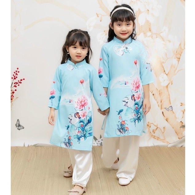 Áo dài cách tân mẹ bé Niên Hoa 4 màu Xanh Đỏ cực xinh áo dài thiết kế đôi cho mẹ bé đẹp năm 2022 phù hợp đi chơi tết
