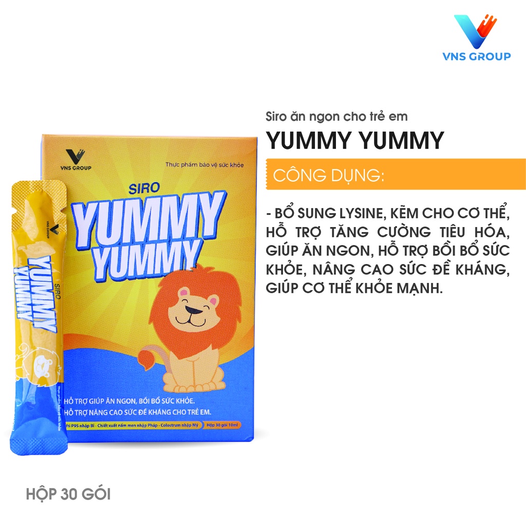 Siro ăn ngon Yummy Yummy VNS Group tăng cường tiêu hóa, nâng cao sức đề kháng cho trẻ hộp 30 gói