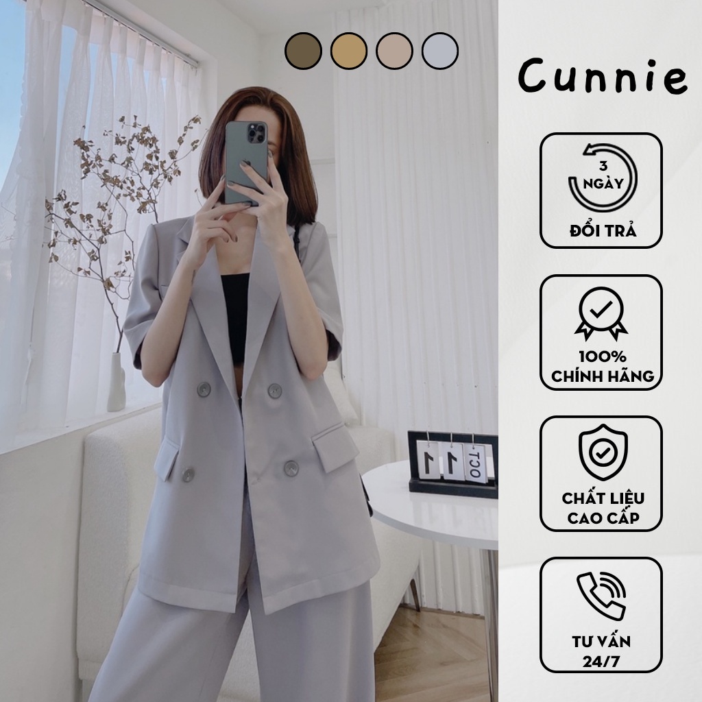 Áo blazer cộc tay tuyết mưa CUNNIE V278, áo vest mỏng khoác ngoài 4 màu basic