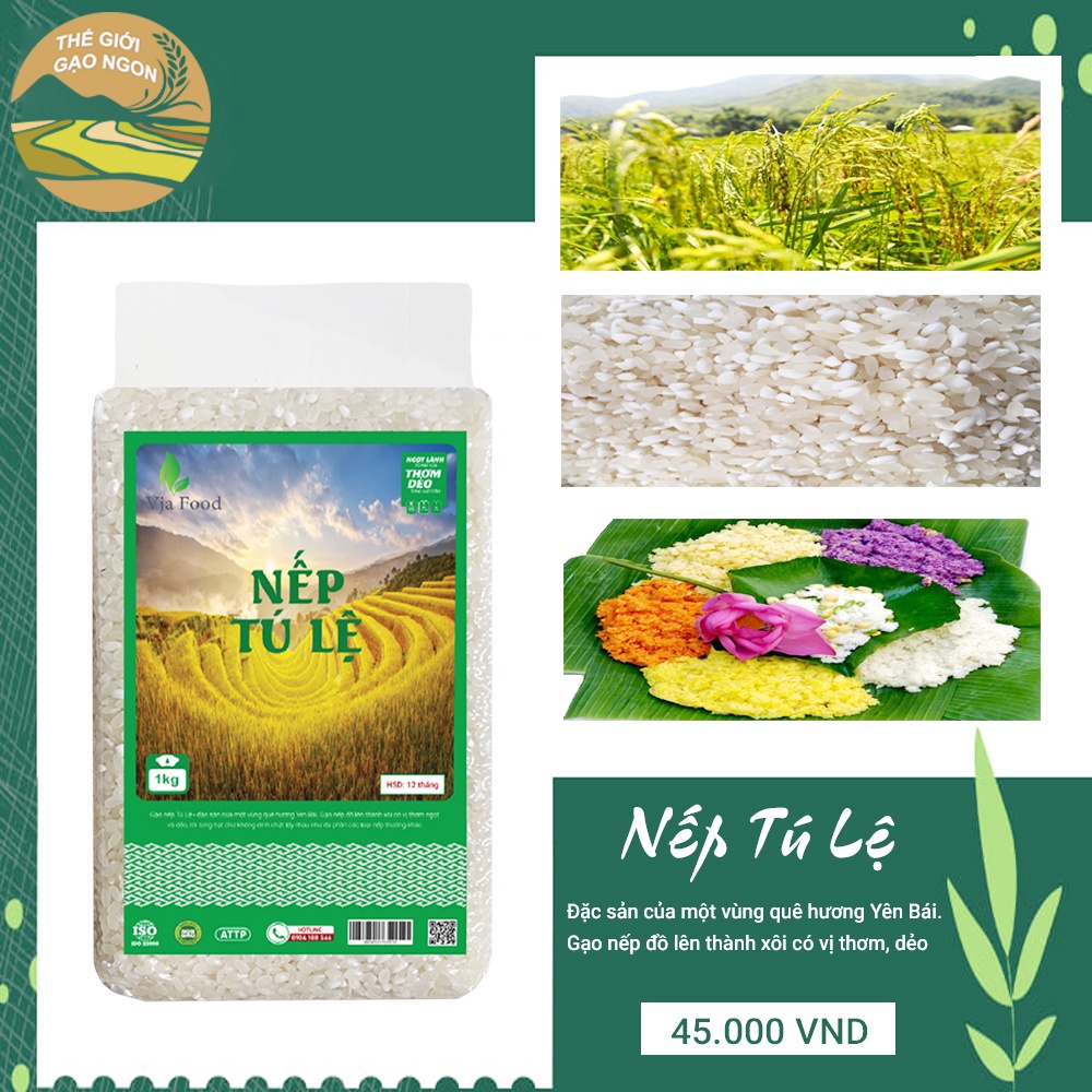 Gạo nếp nương Tú lệ VJA hảo hạng túi 1kg - Giá Sỉ, Date mới, Bao bì mới