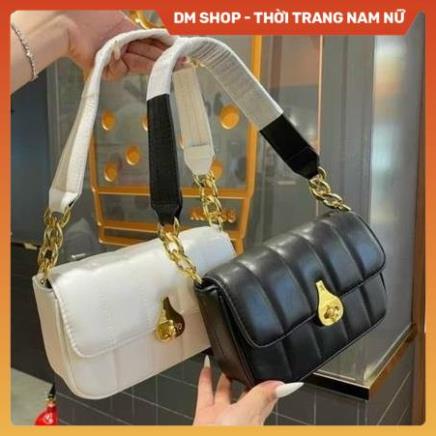 Túi xách kẹp nách khóa xoay hình giọt nước , Túi sách đeo vai da trơn màu đen trắng nâu phong cách thời trang Dm Shop