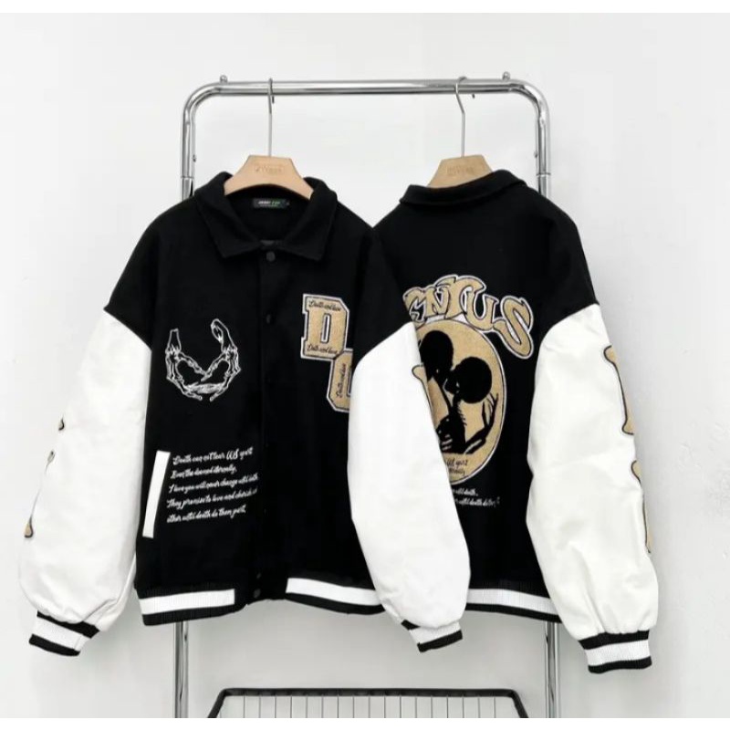 Áo khoác bomber nữ, áo varsity jacket nam nữ form rộng màu xanh lá chất nỉ dạ đẹp thời trang