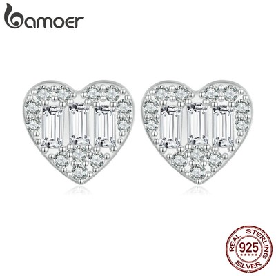 Bamoer Bông Tai bạc 925 Hình Trái Tim Đơn Giản