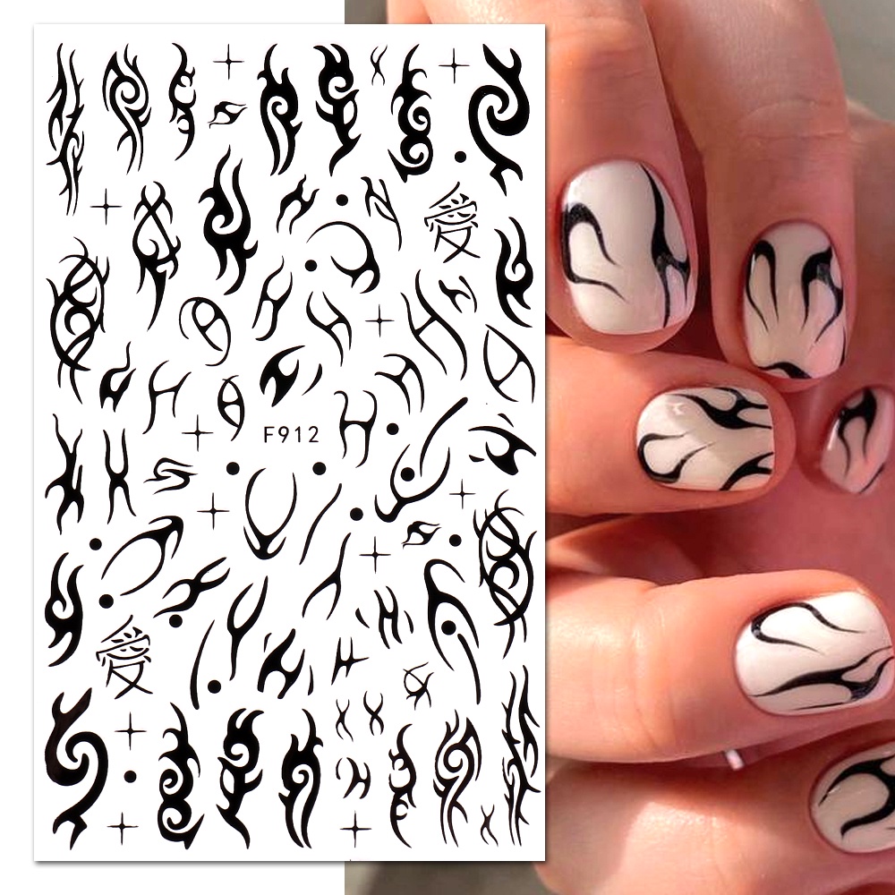 Miếng Dán Trang Trí Móng Tay 3D Hình Phù Thủy / Rắn Vlammen Ster Maan / Zwart-wit Ontwerp Lijn