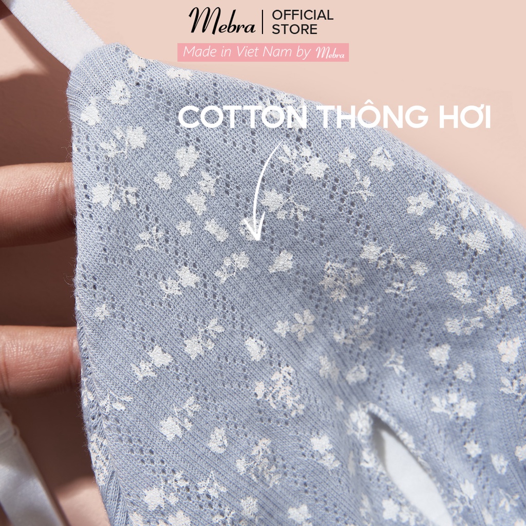 Áo lót nữ không gọng không đệm xanh ghi tặng kèm mút có khe nhét mút cotton kháng khuẩn thoáng mát 2 lớp Mebra A005A