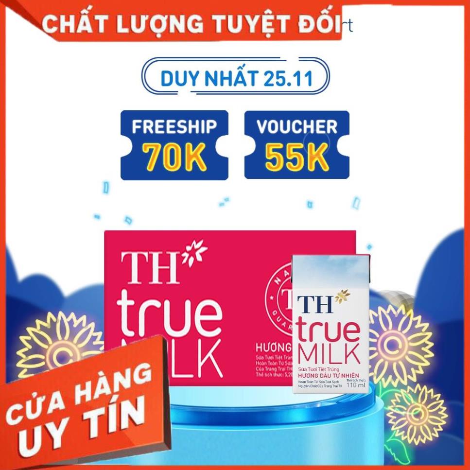 Thùng 48 hộp sữa tươi tiệt trùng hương dâu TH True Milk 110ml (110ml x 48)