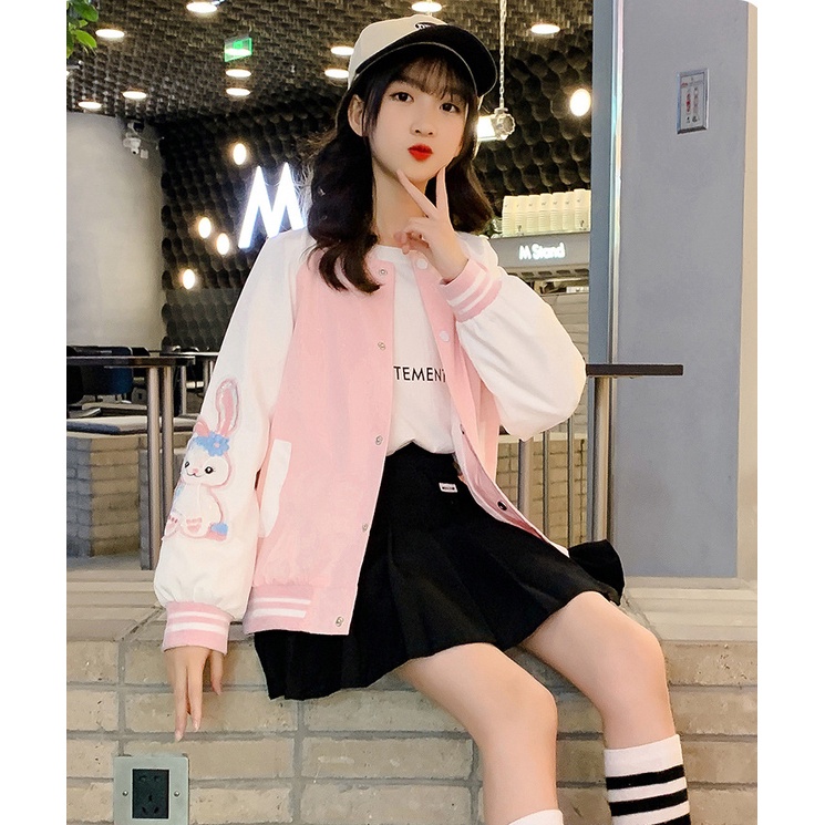 Áo Khoác Bomber Bé Gái Thêu Hình Thỏ/ Áo Khoác Bóng Chày Bé Gái/ Áo Bomber Bé Gái Giá Rẻ 2023/