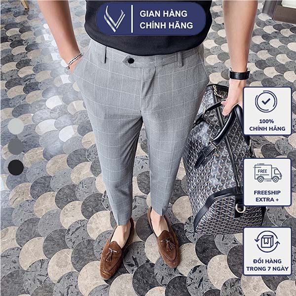 Quần Âu Nam Cotton Hoạ Tiết Kẻ Karo Quần âu nam Cao Cấp Form Đẹp Quan Au Nam Dep Thương Hiệu Veratino