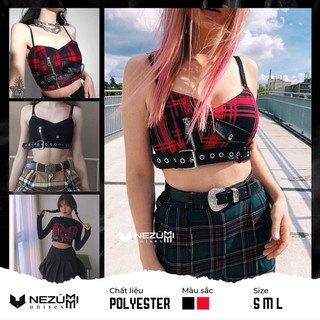 Áo croptop 2s kẻ caro đỏ đen tập nhảy sexy hiphop
