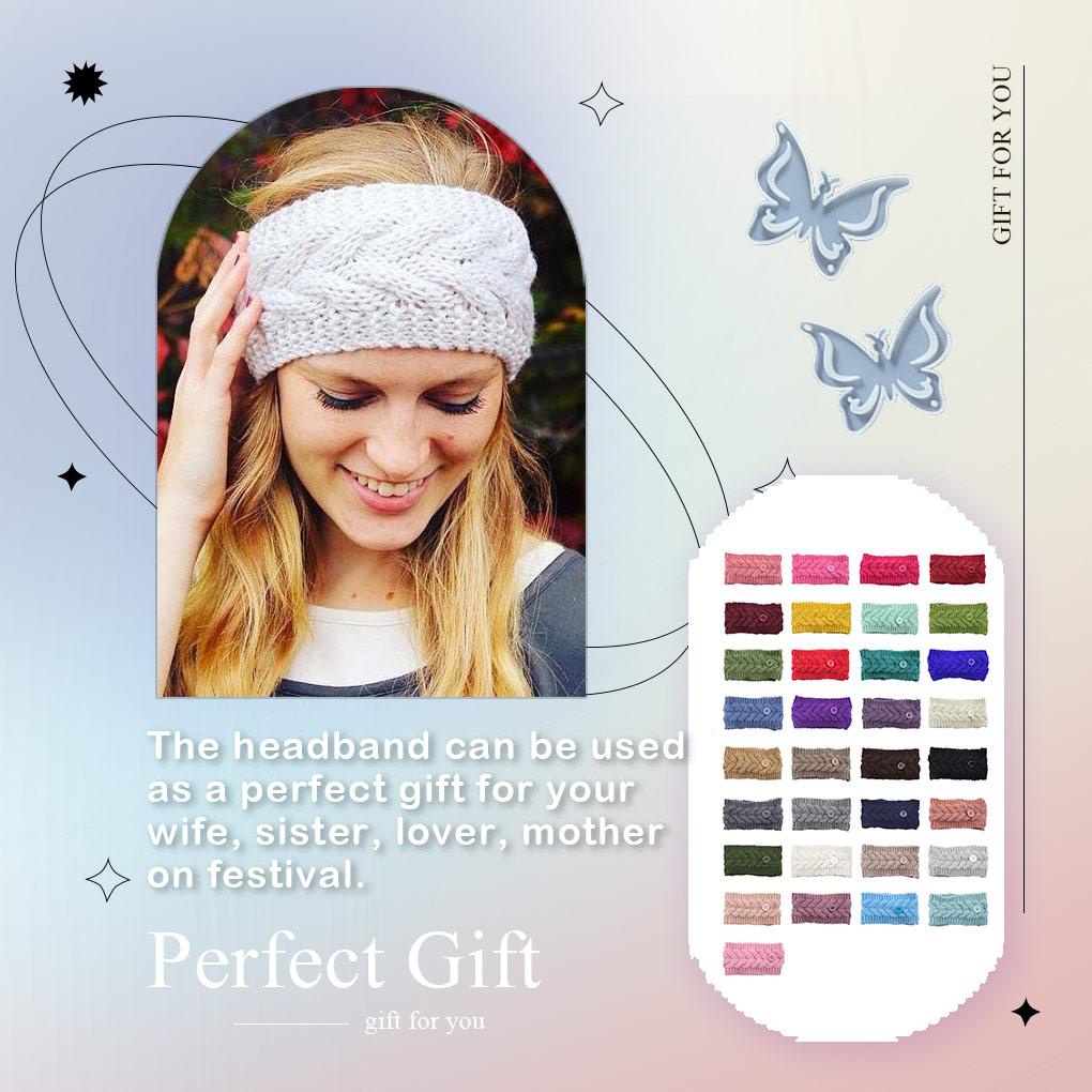 Băng Đô Dệt Kim Cài Tóc Bản Rộng Đính Nút Có Thể Điều Chỉnh Giữ Ấm Tai Thời Trang Cho Nữ