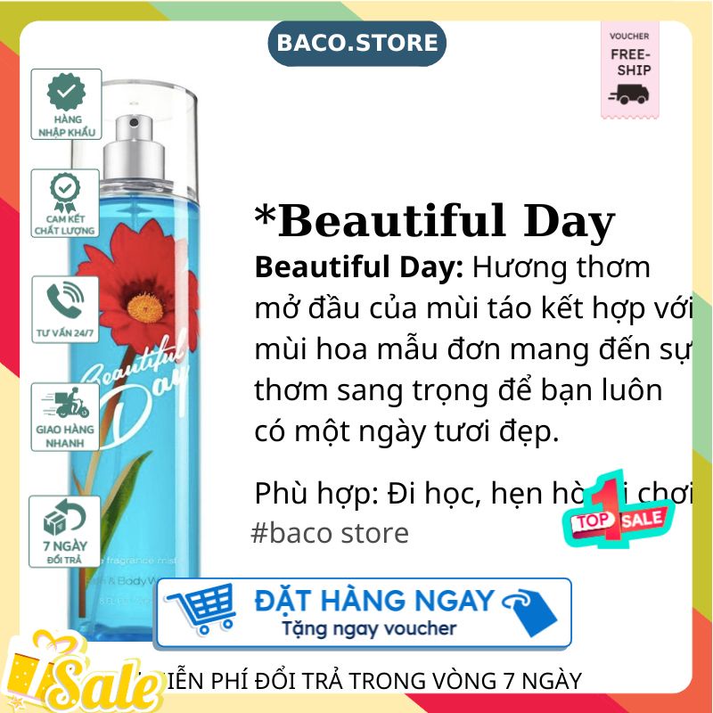 Body mist Xịt thơm Beautiful Day 236ml Nhẹ nhàng, sang trọng