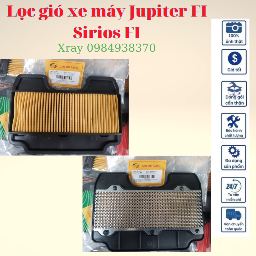 Lọc gió xe máy Jupiter Fi, Sirius Fi, Jupiter các đời, Sirius các đời.
