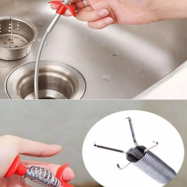 Dụng cụ gắp rác thông tắc cống loại 60cm, Dây thông tắc cống lò xo có kẹp gắp, Que thông cống gắp rác lò xo bằng thép