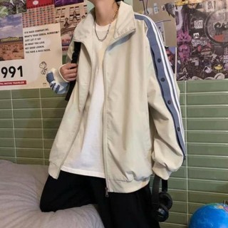 Áo khoác, áo gió jacket gió 2 lớp cúc bấm sọc vai form rộng phong cách ulzzang