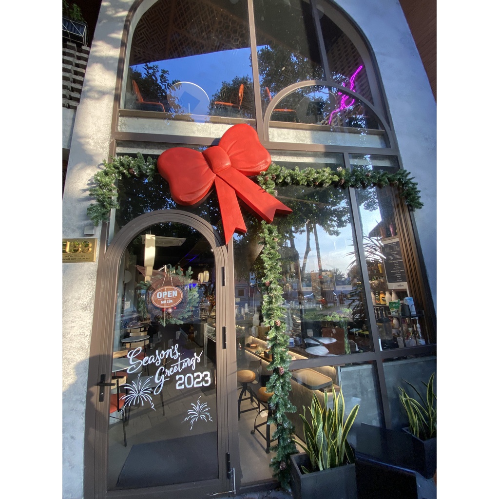 Nơ đỏ Giáng Sinh decor coffee 1m2 - Nơ xốp Noel điêu khắc mô hình