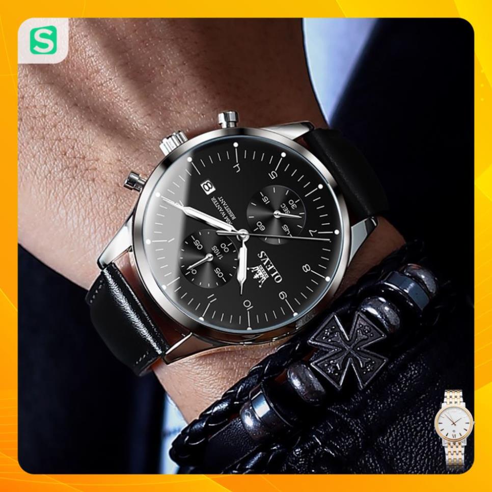 OLEVS 2880 Đồng hồ nam chính hãng Dây da có chức năng Lịch chống nước phát sáng Mặt số