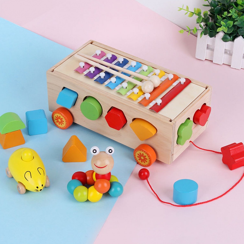 Đồ Chơi Xe Kéo Thả Hình Khối Kèm Đàn Xylyphone 8 Quãng Phát Âm Trong Trẻo Bằng Gỗ Benrikids