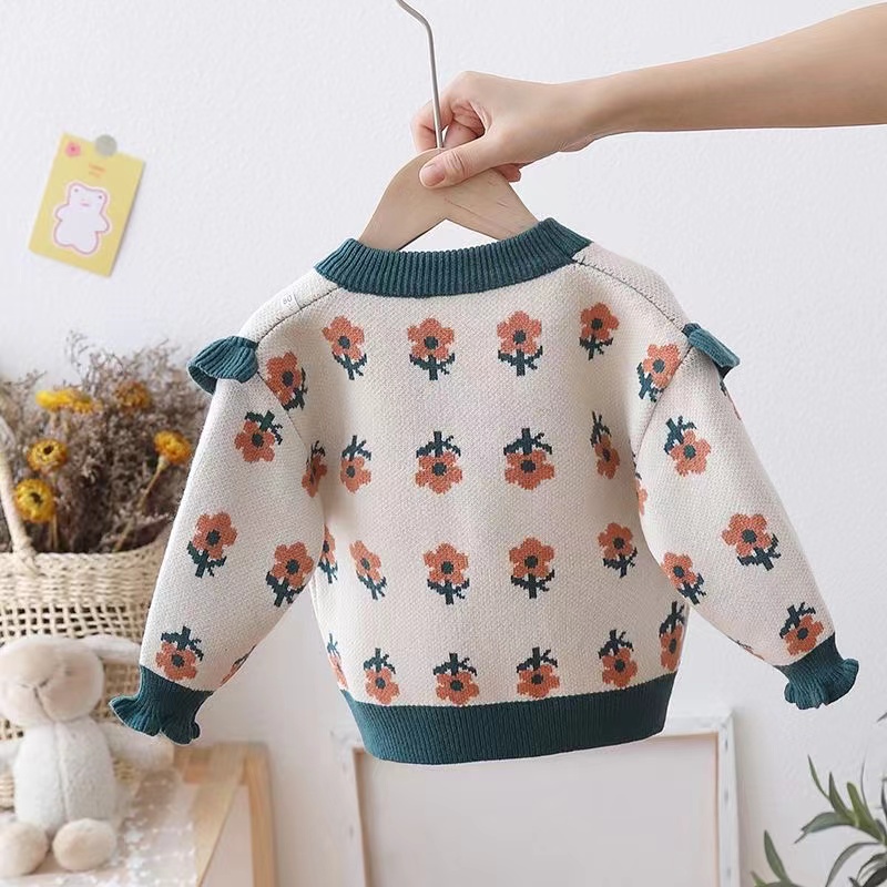 Áo sweater BABEPROUD dệt kim dày dặn họa tiết hoa dễ thương xinh xắn cho bé gái 1-7 tuổi