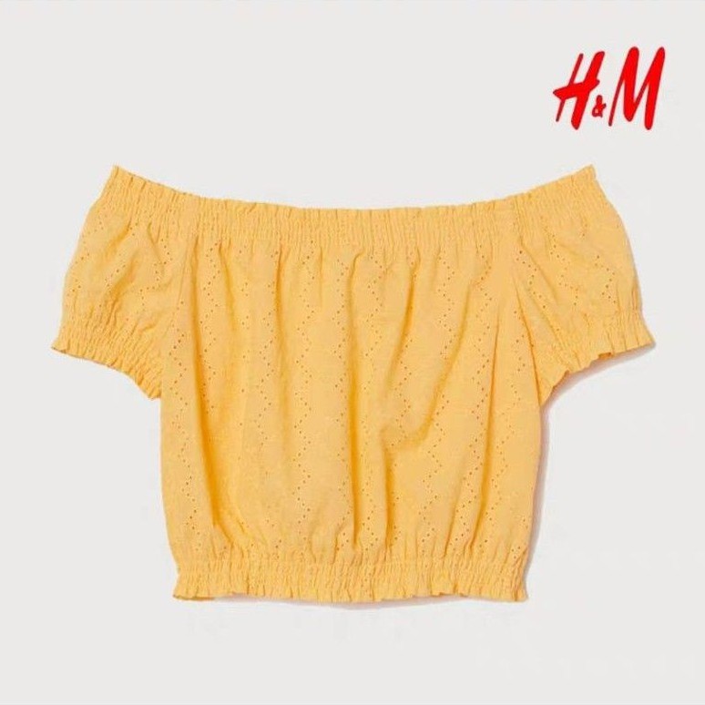 Áo croptop trễ vai thêu hoa HM