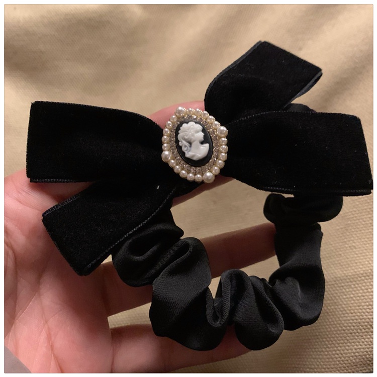 Dây Cột Tóc Nhung Đen Thắt Nơ Phong Cách Pháp Cho Nữ