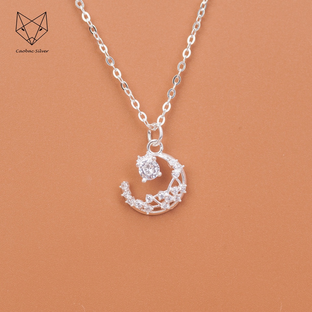 Dây Chuyền Bạc Ta Nữ CaoBac Silver Trăng Sao Ổ Đá Thiết Kế Hoạ Tiết Đơn Giản Lấp Lánh Dành Tặng Cho Bạn Gái