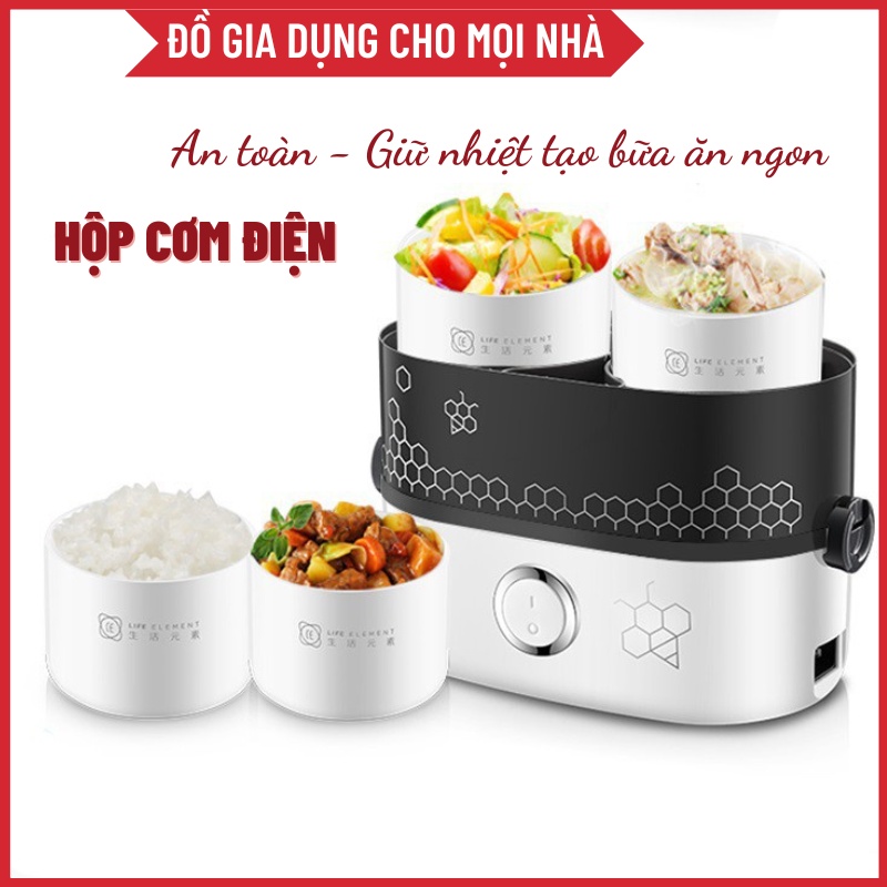 Hộp cơm điện 4 bát gốm sứ 2 tầng, Nồi cơm mini cho dân văn phòng, hộp cơm hâm nóng Life Element