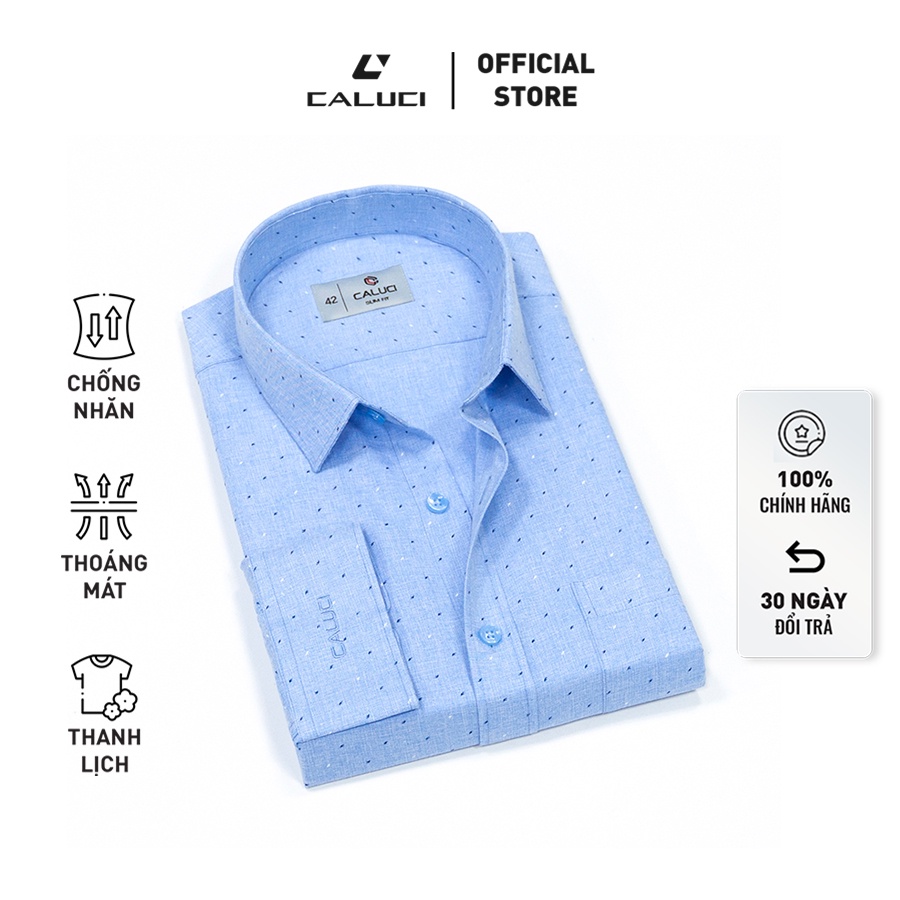 Áo sơ mi nam cộc tay CALUCI phom Slim Fit ôm vừa, tôn dáng, vải melange in họa tiết khối lập phương trẻ trung CSS20-05S