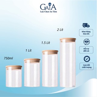 Lọ Hũ Thủy Tinh Nắp Đậy Bằng Gỗ Tre Hít Kín Hơi Nhiều Dung Tích