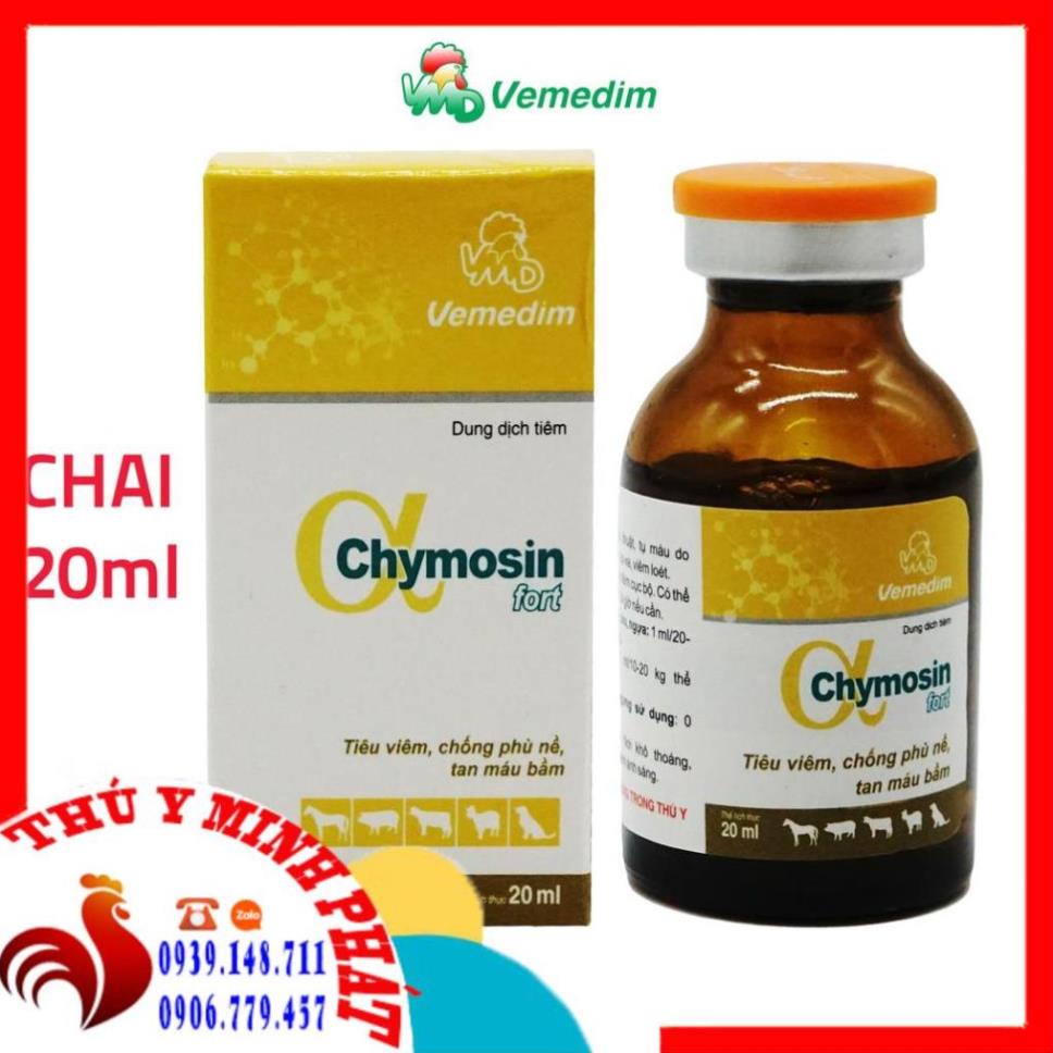 CHYMOSIN FORT Dùng cho tiêu viêm, chống phù nề, tan máu bầm trên trâu, bò, dê, cừu, ngựa, heo, chó