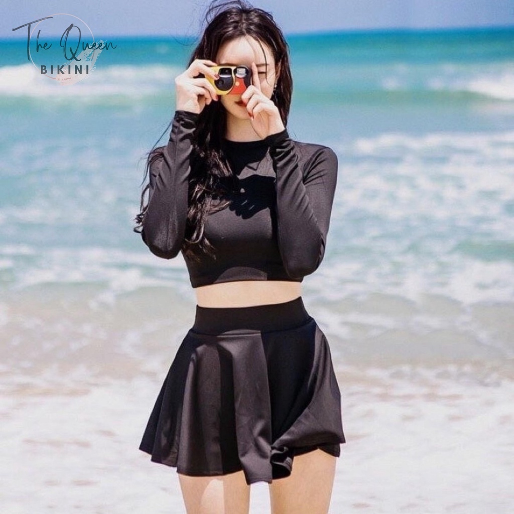 Bikini 2 mảnh Đồ bơi nữ kín đáo Áo Tắm đi biển tay dài váy xinh xắnThe Queen Bikini 056