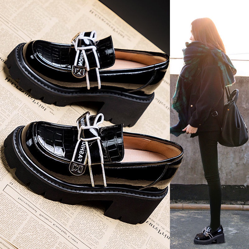 Giày Lười Da Đế Dày 8cm Thắt Nơ Xinh Xắn Phong Cách Anh Quốc 2022 Cho Bạn Gái