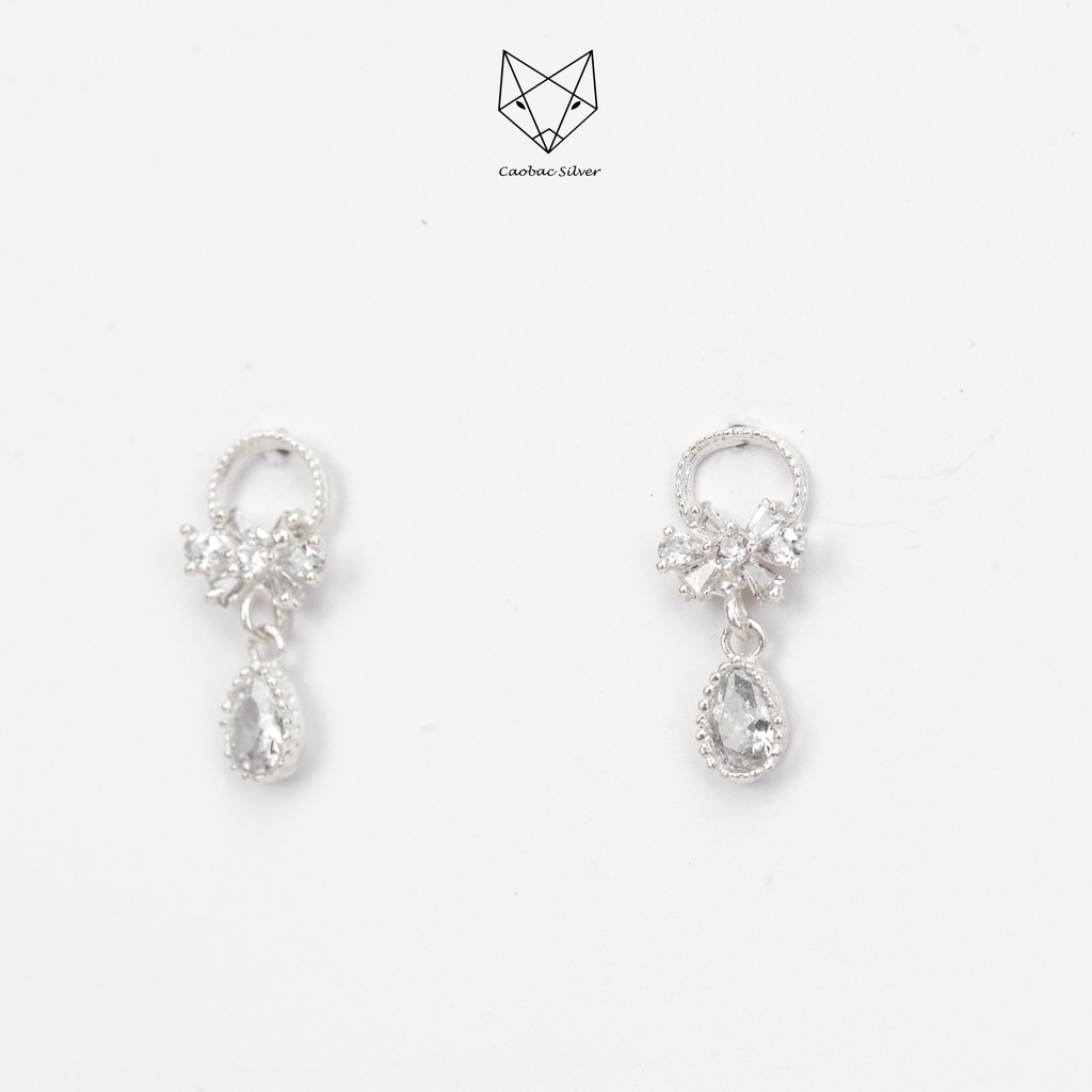 Khuyên Tai Bạc Ta Nữ CaoBac Silver Hình Nơ Thiết Kế Giọt Đá Rơi Lấp Lánh Tinh Tế, Dễ Thương Xinh Xắn Dành Cho Bạn Gái