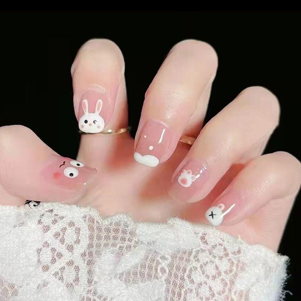 Bộ Móng Tay Giả Ngắn Họa Tiết Chú Chó Hoạt Hình Thời Trang Cho Nữ