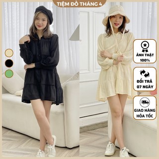 Đầm Nữ Sơ Mi Baybydoll Form Oversize Vải Lụa Sợi Nổi Có Lớp Lót TIỆM ĐỒ THÁNG 4 MIO DRESS