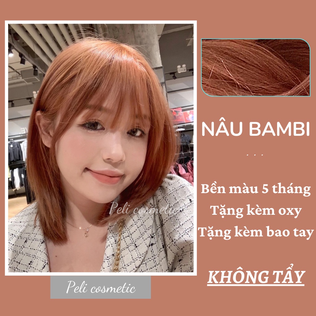 thuốc nhuộm tóc . nhuộm tóc màu nâu bambi , [ tặng kèm oxy trợ dưỡng và bao tay ]