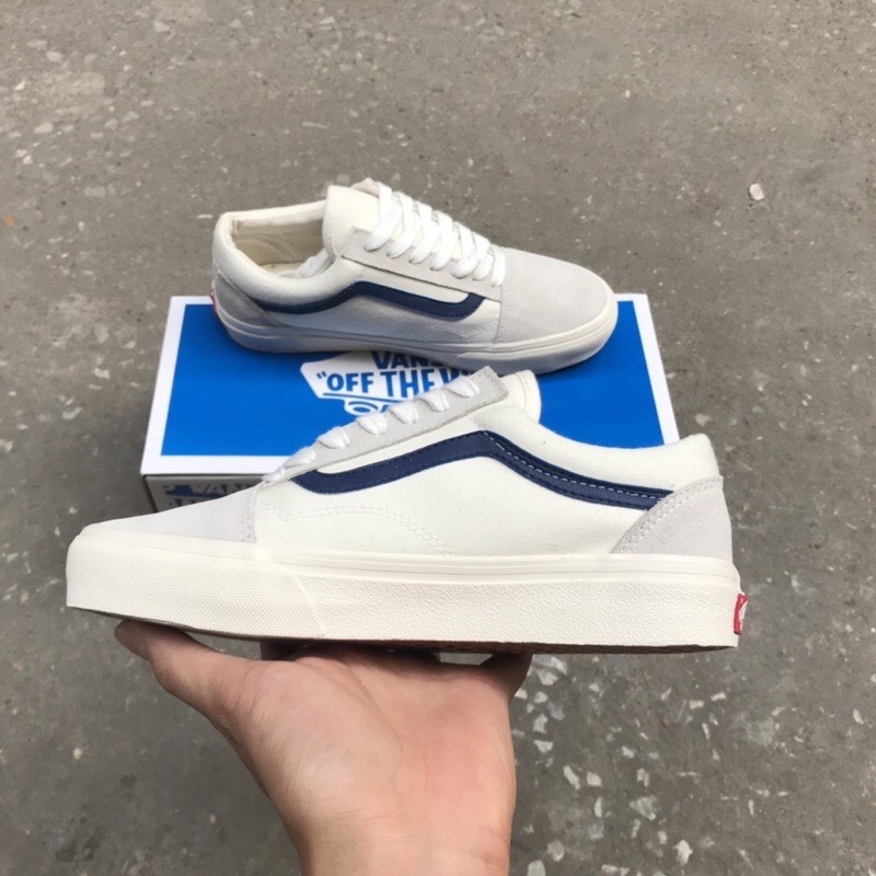 Giày thể thao vans trắng xám sọc đen mẫu mới 2022 full box bill