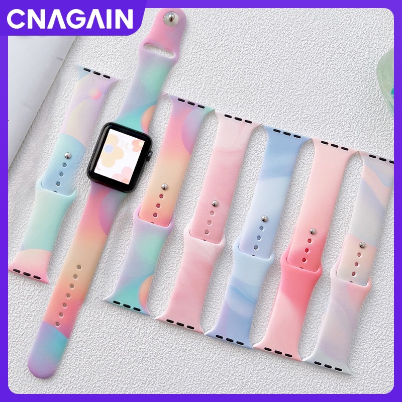 Dây Đeo Thay Thế Bằng Cao Su Silicone Mềm Nhiều Màu Sắc Cho iWatch SE 432 42mm 38mm 6 5 7 41 45mm 44mm 40mm