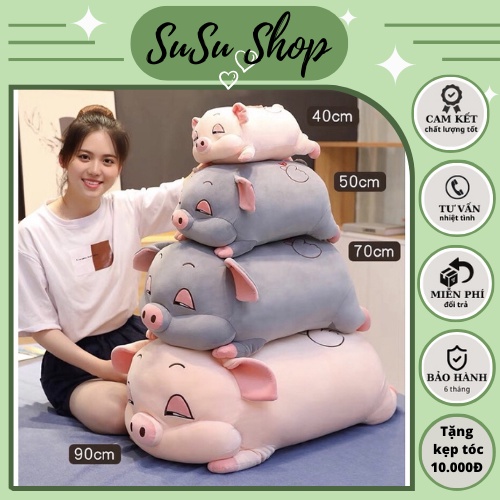 Gấu bông,Gối ôm hình con heo béo mắt hí cute thú nhồi bông con lợn ngủ béo ú size 40cm,80cm