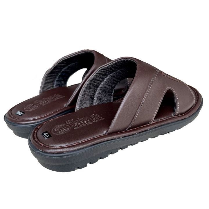 Dép da nam quai ngang da bò mau đen Trường Hải đế cao 3cm DNĐ125