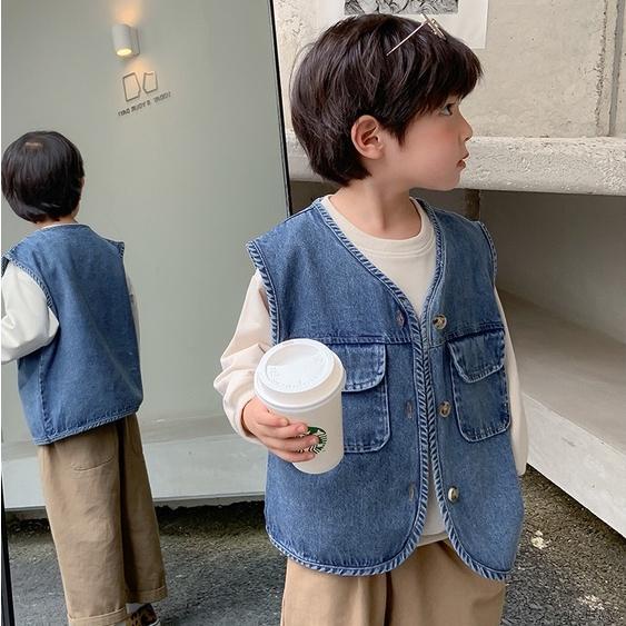 ✑Áo Khoác Denim Không Tay Phong Cách Hàn Quốc Cho Bé